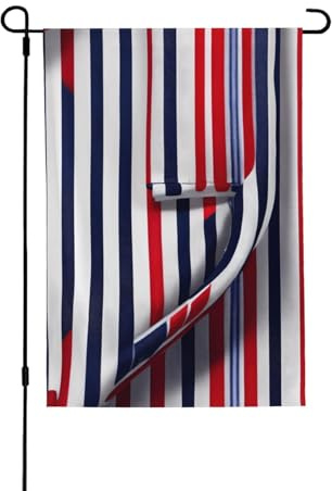 Drapeau de jardin double face à rayures rouge, bleu, blanc, gris, 71 x 102 cm, bannière décorative pour porche, pelouse, terrasse, toutes saisons