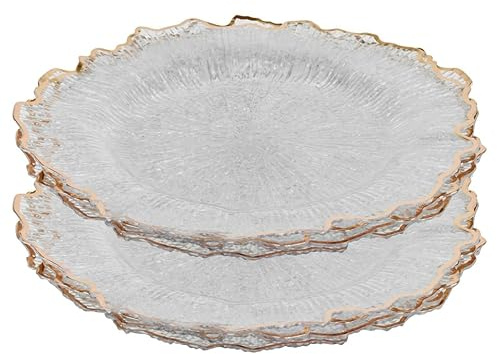 URBNLVING Clear Flower Charger Plates | Silver & Gold Wedding Table Underplates | Decorative Dining Charger Set - 6 - Gold