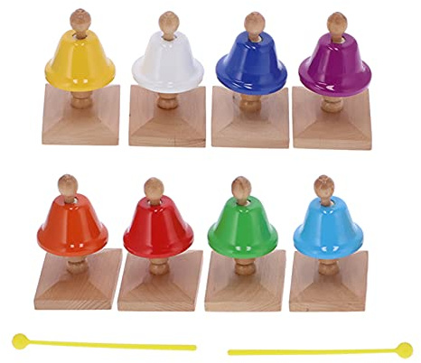 8-teiliges Handglocken-Set, Bunte 8-Noten-Handglocken aus Metall, musikalisches Perkussionsspielzeug mit Holzstütze und 2 Trommelstöcken, sicherer Schaumstoff gepolstert für