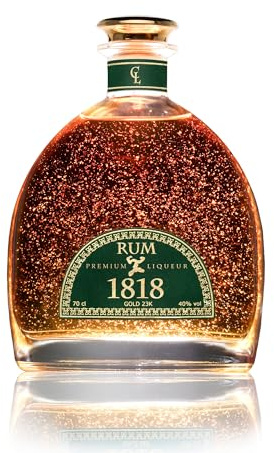 1818 Rum XO Karibik – Dominikanische Republik – In Bourbon & Sherryfässern doppelt gereift – Veredelt mit 23K Blattgold – Premium Spirituose (Ohne Geschenkbox) – 40% Vol. 700ml