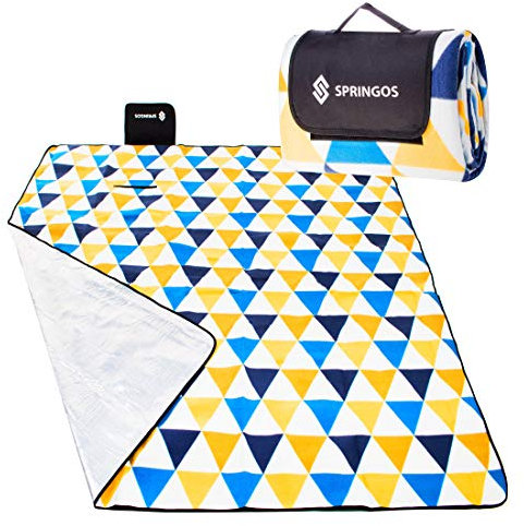 SPRINGOS Picknickdecke Campingdecke mit wasserfester Unterseite Faltbare Strandecke Tragegriff 200 x 200 cm Dreieck-Musterung