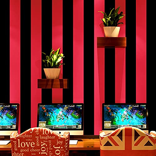 MEAIHOME Moderne, einfache horizontale vertikale Streifen-Tapete für Schlafzimmer, Kaffee, Restaurant, Bekleidungsgeschäft, TV-Hintergrund, nicht geklebte Tapetenrolle, Schwarz/Rot, 1,73'W x 32,8' L