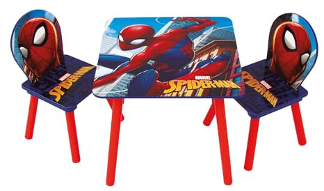 ARDITEX – Tisch- und 2 Stuhl-Set aus Holz für Kinder Offizielle Lizenz Spiderman von Marvel – Tisch 50x50x44 cm/Stuhl 26,5x26,5x50 cm – Rot und Blau – Ideal zum Spielen, Malen und Basteln