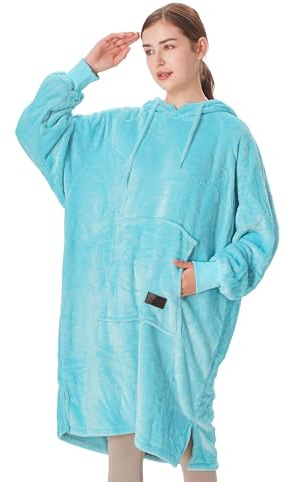 Catalonia Classy Slim Fleece Hoodie Blanket, Soft Warm Wearable Blanket, Gifts for Teens Girls Boys, Lightweight Pullover Hoody for Men Women, Blue