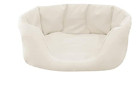 Juelle Hundebett aus Kunstleder , Hundebett Korb für mittlere Hunde, Kuscheliges Hundekissen, Sofabett Paris S-XL (80x60cm, Ecru)