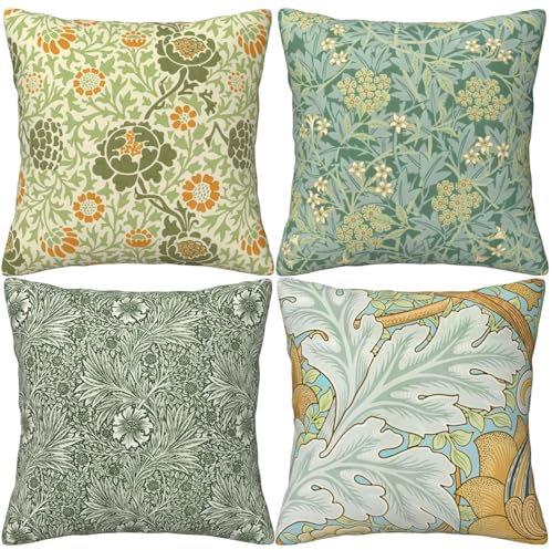 HOSTECCO Vintage Farmhouse Cushion Covers 45x45 cm Pack of 4 Botanical Flowers Art Pillow Covers Modern Floral Decorative Pillow Cases for Sofa Couch Bed