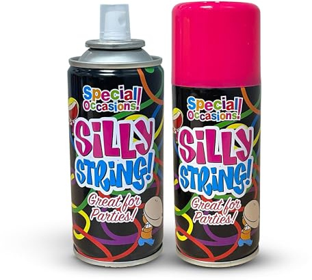 PEBBLE HUG Silly Sting Spray, Assorted Colour Crazy Strings Can for Birthday Wedding Stag Hen Party, Colour Streamer Spray, Special Occasions for Wedding Party, 6X