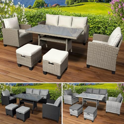 BRAST Gartenmöbel Set Delight | bis zu 7 Personen viele Farben | incl. extra Dicke Kissen | TÜV geprüft | Outdoor Loungemöbel Sitzgruppe Essgruppe Garnitur | Braun/Cappuccino