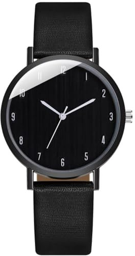 UKCOCO Damen Armbanduhr Lederarmband Uhr Edelstahl Leder Leicht zu lesen große Zifferblatt Zahl Damen Black, 0.8X4X23.8CM, Schwarz