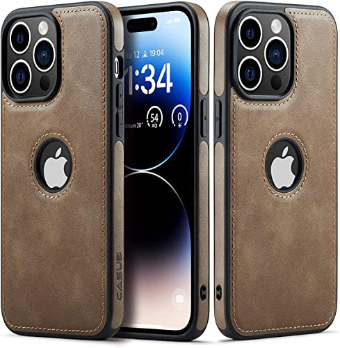 Sibada Hülle für iPhone 14 Pro Max, Logo View, Kompatibel mit Slim Premium Veganes Leder Klassisch Luxus Elegant Dünn, entworfen für iPhone 14 Pro Max - Grau