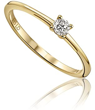 MIORE Diamant Schmuck Damen Solitär Verlobungsring mit 0.11 Ct Diamant Ring aus Gelbgold 14 Karat (585) Gold