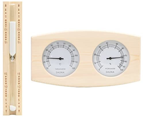 vidaXL 2-in-1 Sauna Hygrothermograph Sanduhr Set Saunazubehör Hygrometer Thermometer Saunauhr Klimamesser Glas Hitzebeständig Massivholz Kiefer