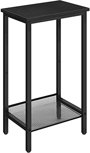 HOOBRO Tall Side Table, Industrial End Telephone Table with Adjustable Mesh Shelves, Small Tall Nightstand for Living Room, Bedroom, Entryway, Office, Black BB03DH01