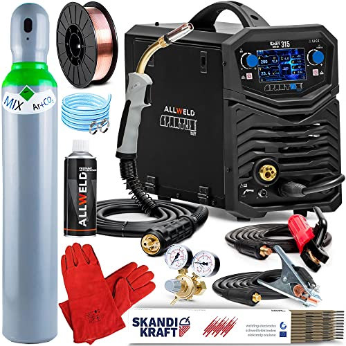 Spartus EASYMIG 315-300A Schutzgasschweißgerät mit Synergie und 4-Rollen Drahtvorschub - MIG/MAG, MMA, TIG DC, FLUX - Induktivität, Lötschweißen und 2T/4T, Set: Professional