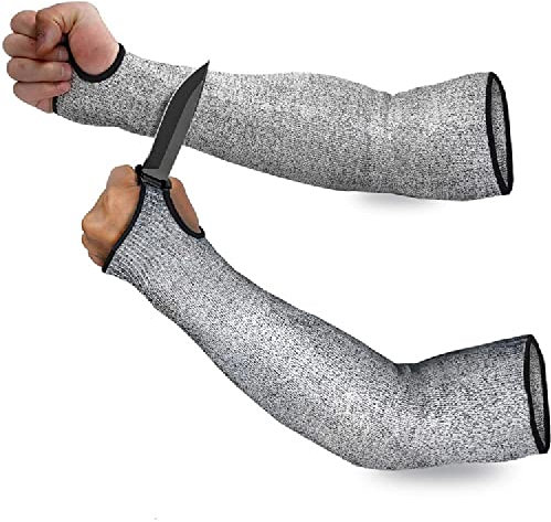 1 Paar schnittfeste Ärmel mit Daumenloch, Schutz der Stufe 5, schlagfest, Sicherheits-Schutzarmstulpen (45 cm, Daumen)
