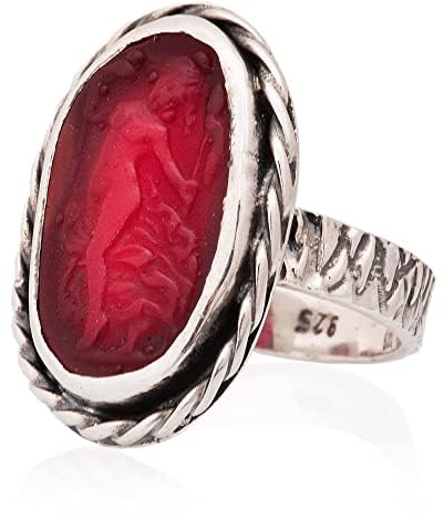 Aphrodite-Glasring, Intaglio-Glasring, antiker römischer Glasring. Aphrodite-Siegelring aus Silber. Römischer Intaglio-Silberring. Römischer Glas-Silberring.