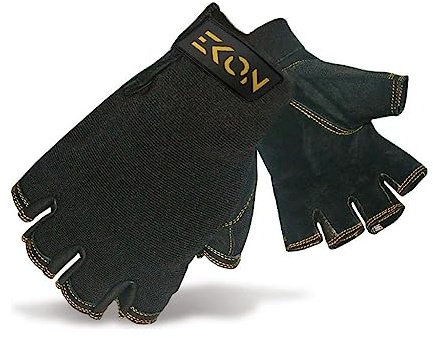 EKON Fingerless Working Gloves Half Finger Safety Gloves Tough Mechanic Gloves Durable Heavy Duty Performance Carpenter Palm Protective Gloves (Black, X-Large 1 Pair)