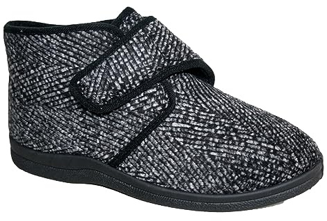Mens Wide Fitting Diabetic ORTHAPEDIC Brushed Fleece Lined Touch Close Strap Easy Close Boot Slipper Sizes 7-12 (Bob Charcoal, 9 UK, UK Footwear Size System, Adult, Men, Numeric, Wide, 9)