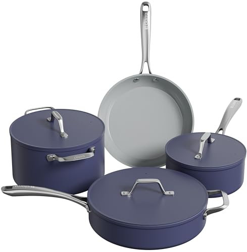 Ciarra Beyond - Batterie de Cuisine - Set de 4 Pièces - Poêle à Frire 26cm - Sauteuse 28cm/4.2L- Cocotte 24cm/5.9L - Casserole 20cm/ 2.8L - Revêtement Antiadhésif - Tous Feux dont Induction-Bleu