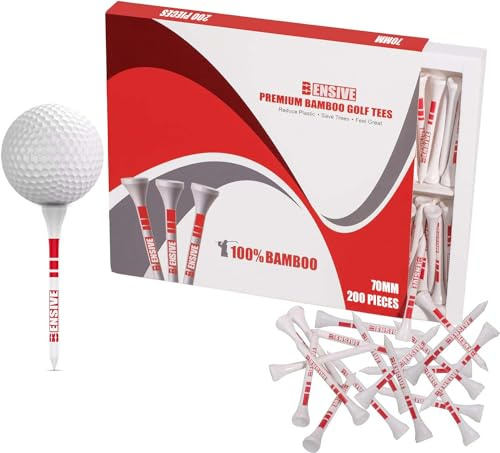 BENSIVE Golf-Tees aus Bambus, 70 mm, 100 und 50 Stück, robuste, biologisch abbaubare, nachhaltige Golf-Tees aus Holz mit Höhenmarkierungen und gebogener Oberseite, Weiß, 70 mm, 200 Stück