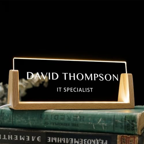 Pahdecor Personalisierbares Beleuchtetes Namensschild aus Graviertem Acryl - Elegante Schreibtisch- & Türschilder für Bürodekoration, Geschenkideen für Neue Jobs, Lehrer & Berufseinsteiger