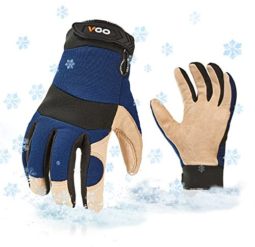 Vgo... Winter Work Gloves Men, 32℉ or above 3M Thinsulate C40 Lined Pigskin Leather Warm Winter Cold Storage Frozen Safety Working Gloves,1 Pair