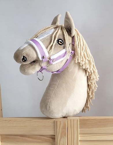 Verstellbares Halfter für Hobby Horse A3 mit Fell. Set ohne Pferd. lila mit weißem Fell
