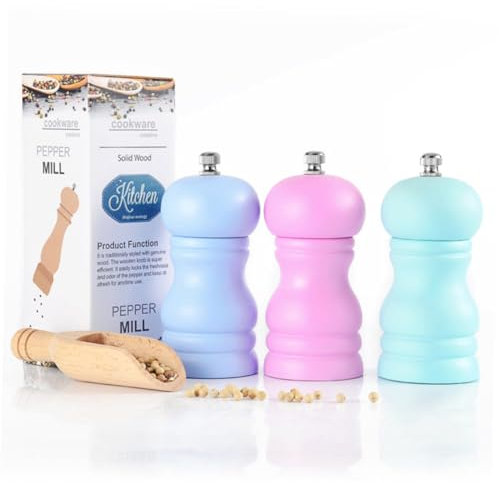 Mikinona Pfeffermühle Und Salzmühle 1Stk Pfeffermühle Schleifer Küchengerät manuelle Mühle für Pfeffer hölzern Gewürzglas und Salz kleine Werkzeuge Rosa