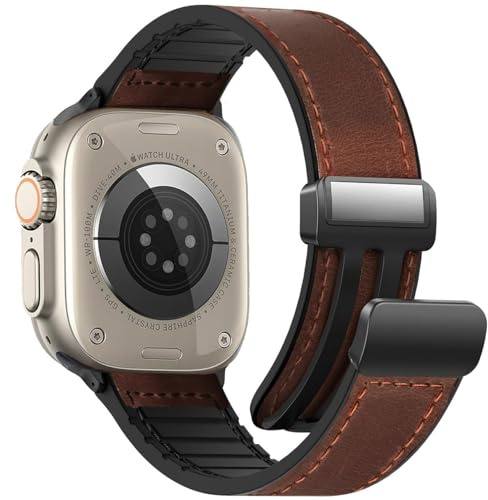 WestEagle Läderarmband, kompatibelt med Apple Watch-armband 49/45/44/42 mm, för män och kvinnor, magnetiskt i äkta läder, vintagearmband för iWatch Series Ultra SE 9/8/7/6/5/4/3/2/1, mörkbrunt