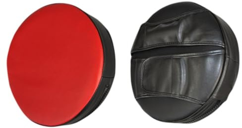 TEKKA BUDO Handpratze Rund - einstellbare Griffe - 25 cm Durchmesser - Kunstleder rot-schwarz - Kickboxen, Karate, Kampfsport