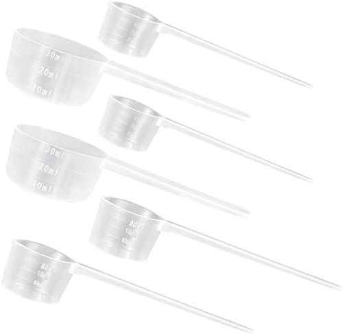 Cucharas medidoras de gramos, 6 cucharas dosificadoras transparentes de proteínas, cucharas medidoras de café, cucharas medidoras de proteína en polvo con escala 5 g, 10 g, 15 g, básculas, cucharas