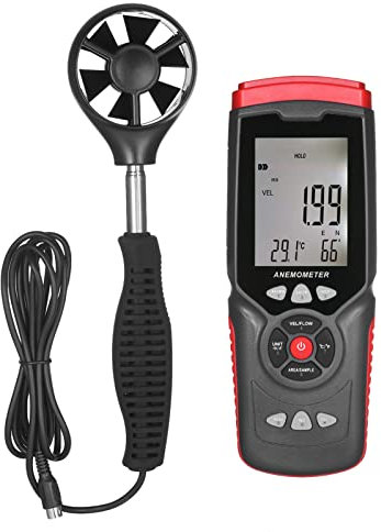 QXSJEDYCH Anemometro, Anemometro Digitale Portatile Anemometro Multifunzione Professionale con misuratore d'Aria a Ventola ausiliaria Rimovibile con Custodia Anemometro