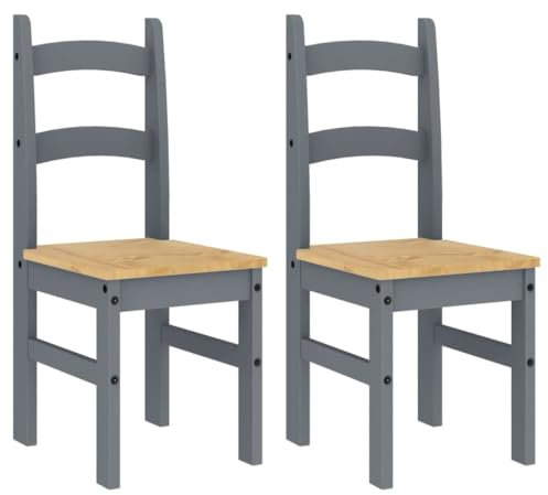 vidaXL Essstühle 2 STK., Holzstuhl Stuhl für Esszimmer Küche, Esszimmerstuhl Küchenstuhl Hochlehner, Restaurantstuhl Hotelstuhl, Grau Massivholz Kiefer