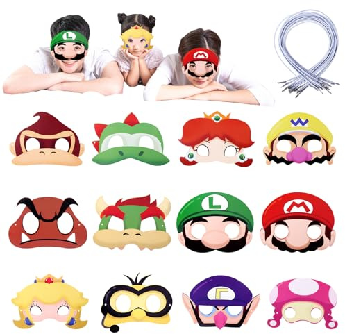 yumcute 12 Stück Masken Geburtstag Augenmaske, Super Bros Kinder Party Maske, Ma-ri Party Mask, Charakter masken Passen für Kinder, Masken Geburtstag Deko für Jungen Mädchen party Karneval