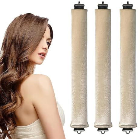 3 pcs Boucles Sans Chaleur, Bigoudis Pendant la nuit, Bande de Boucles Sans Chaleur, Kit de Coiffure pour Tous les Types de Cheveux (Beige)