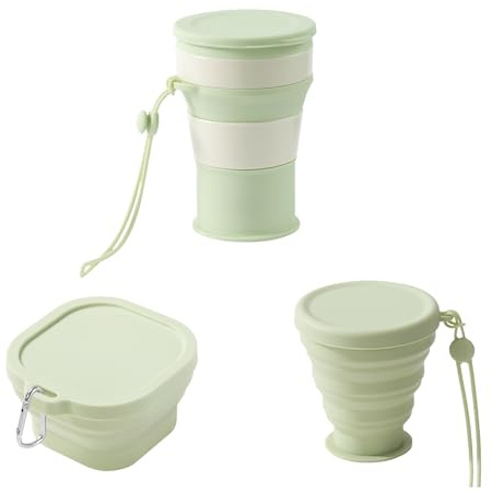 MANMOON Lot de 3 tasses de voyage pliables en silicone avec couvercle, réutilisables, portables, parfaites pour le camping, la randonnée et les événements sportifs, pour boissons chaudes et froides