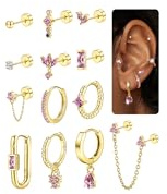 MILACOLATO 13Piezas Piercing Oreja Oro Plata para Mujere Acero Inoxidable Quirúrgico Pendientes de Aro Piercing Helix Cartílago Concha Tragus Mariposa Flor Oreja Piercings Joyería