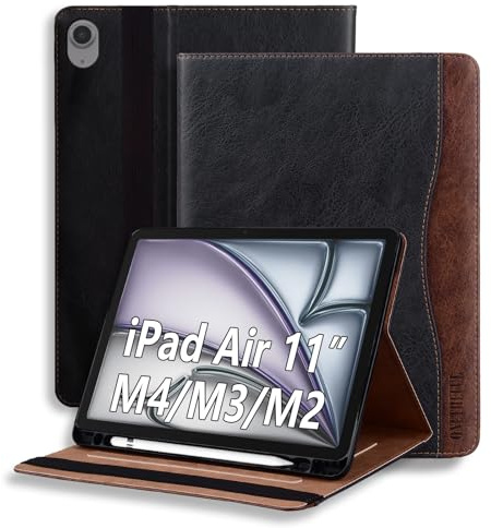 ONETHEFUL Coque pour iPad Air 6 M2 2024/iPad Air 5 2022/iPad Air 4 2020 Housse Premium en Cuir PU Tablette, Compatible iPad Air 6/5/4 Génération avec Porte-Stylo Veille/Réveil Auto Noir