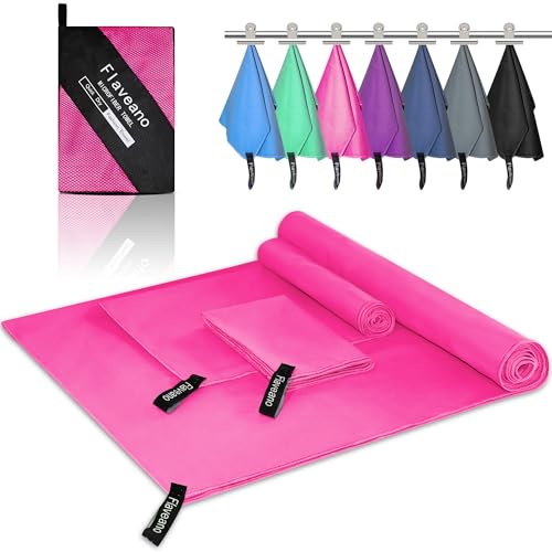 Flaveano Mikrofaser Handtuch Schnelltrocknend, Reisehandtuch 3er Set (180x90cm, 80x40cm, 50x30cm), Outdoor Handtuch, Badetuch, Handtücher, Sporthandtuch, Strandtuch