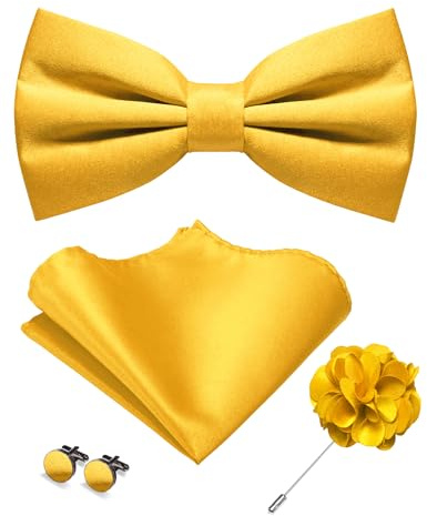 JEMYGINS Herren Matte Einfarbige Fliege mit Taschentuch Manschettenknöpfen und Ansteckblume Set