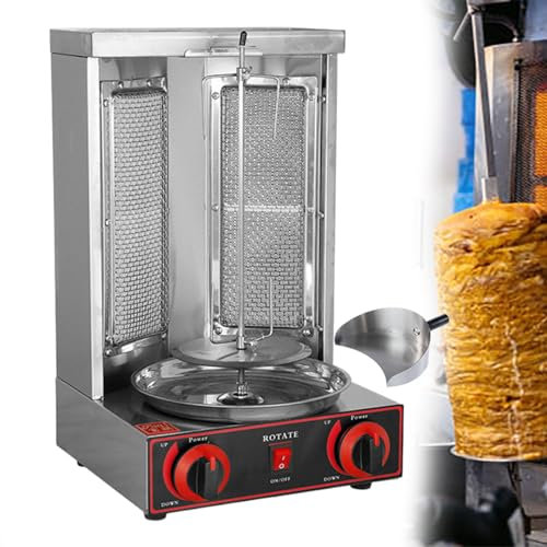 GESAIDES Máquina Comercial para Hacer Doner Kebab, Asador Vertical de Rotación Automática, Asador a Gas de Acero Inoxidable para Barbacoa, Recolector de Carne para Restaurantes,Cenas,Cocinas,Jardines