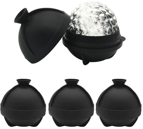 Mokaskaidj 4 Piezas Cubiteras para Hielo Grande, Redondos con Tapa de Embudo Moldes de Silicona, Hielos Redondos de Silicona sin BPA para Cubitos de Hielo para Whisky, Cócte