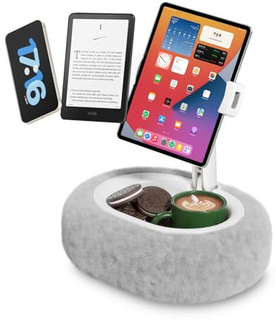 viozon Tablet Kissen Ständer, Kindle Halterung, iPad Halterung Bett, Faltbar, Mit Aufbewahrungsschale, kompatibel mit 3,5–7 Zoll Kindle/Handy/Tablet – Ideal zum Lesen und Videoschauen im Bett, Grau