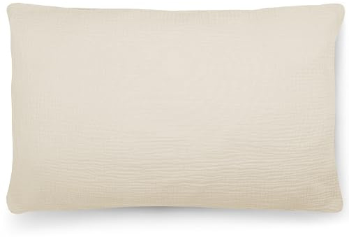 PinkZebra Bio-Musselin Kissenbezug 30 x 50 cm für Kinder & Erwachsene, weicher Kopfkissenbezug GOTS-Zertifizierung, Kissenhülle mit Reißverschluss, Made in EU, Creme