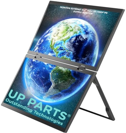 UP PARTS® Moniteur Portable, Double écran Portable, 156PS - 15,6 en Aluminium Full HD 1920 x 1080, IPS, Double écran Pliable, USB-C et HDMI, Ultra Mince, Haut-parleurs intégrés
