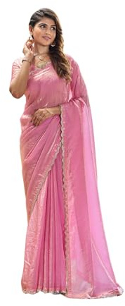 Craftstribe Art Silk Heavy Handwork Zircon Pink Saree For Women With Blouse Piece