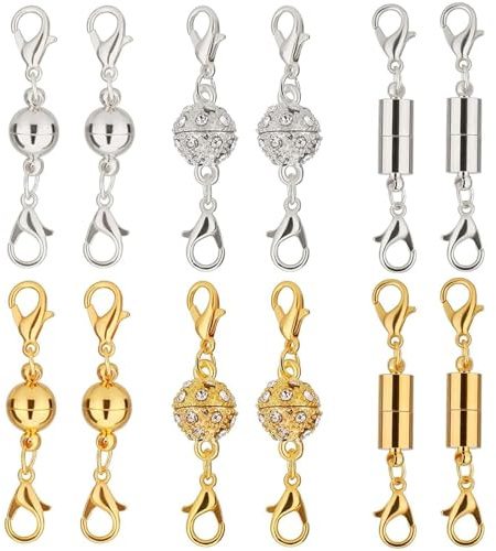 SinChic Magnetverschluss Kette,12 PCS Magnetische Schmuck Verschluss Magnetische Karabinerverschlüsse Halskette Schmuck Making Zylindrische und Ball Ton für Halskette Armband Machen