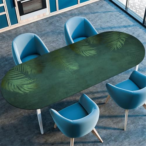 Odot Waschbare Elastische Runde Tischdecke Oval Abwaschbar Spanntischdecke Oval Gartentischdecke Outdoor Tischdecke mit Gummizug, Einfache Blätter (Grün,107x165cm)