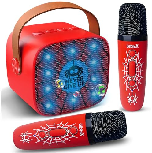 Mini macchina per karaoke per bambini con 2 microfoni wireless, 4, 5, 6, 7, 8, 9, 10, 11, 12+ anni, regalo di compleanno per bambini, 3-12 anni, giocattoli per karaoke, regali per feste di Natale