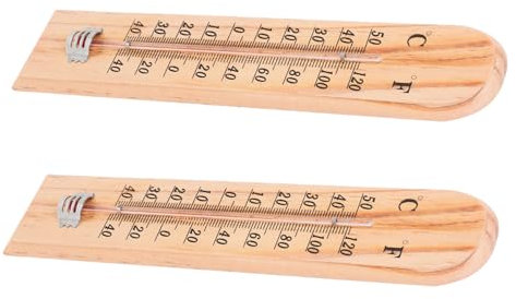 Kisangel 2pezzi Termometro Da Interno in Legno Per Misurazione Della Temperatura Casa Stanza Termostato Esterno Digitale Parete Igrometro Supporto Stazione Meteo Patio Serra Analogico Decor